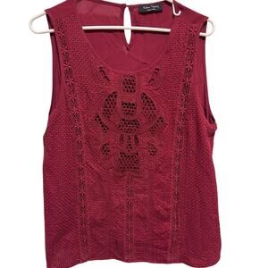 Eden Society Y2K Maroon Sleeveless Top Shirt Sheer Lace Lined Women's Sz Large
